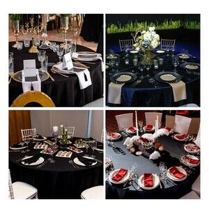 Round Tablecloth Table Cover Party Wedding linen polyester 120'' BLACK PACK OF 2